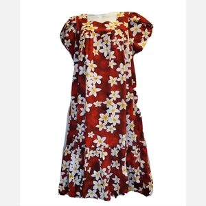 Royal Creations Hawaiian Dress Vintage Made In Hawaii Red Plumeria White Yellow